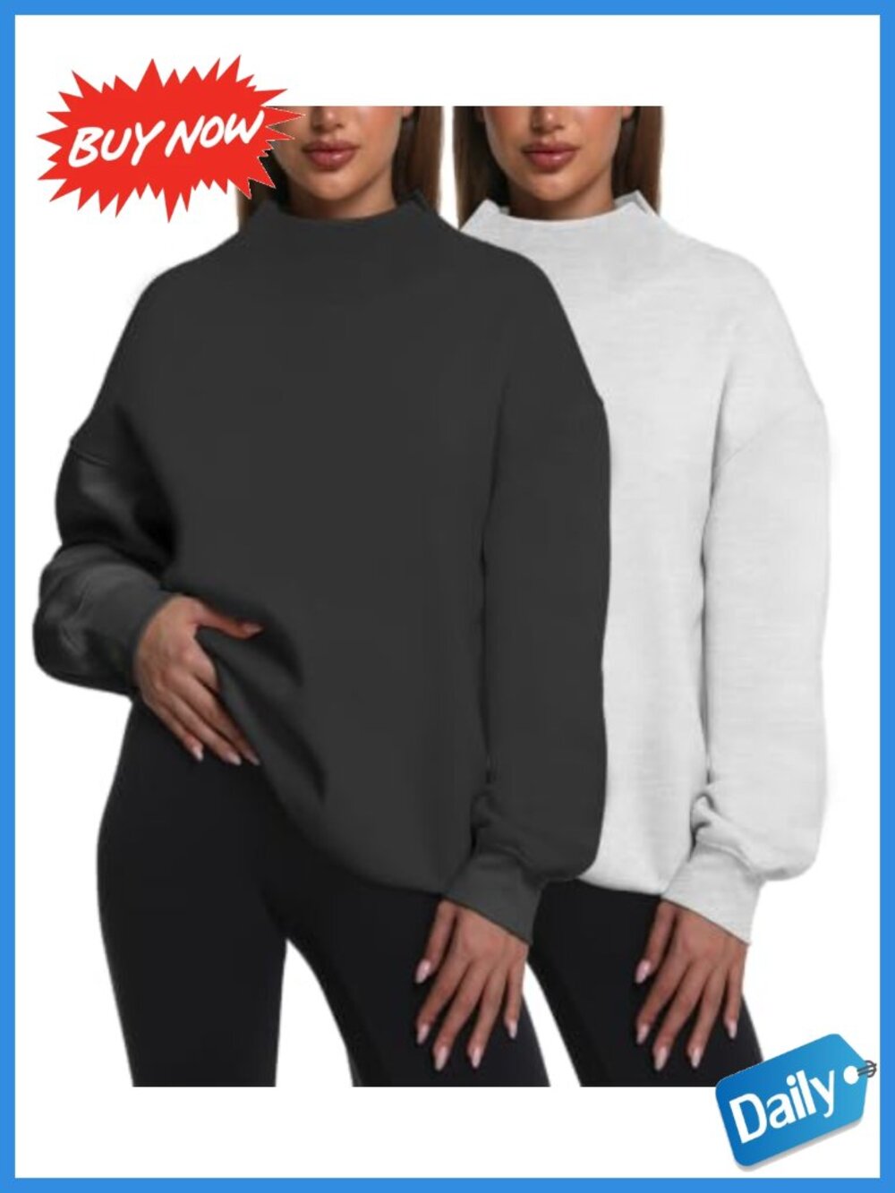 2 Pack Womens Oversized Turtleneck Sweatshirts Fleece Lined Pullover Tops